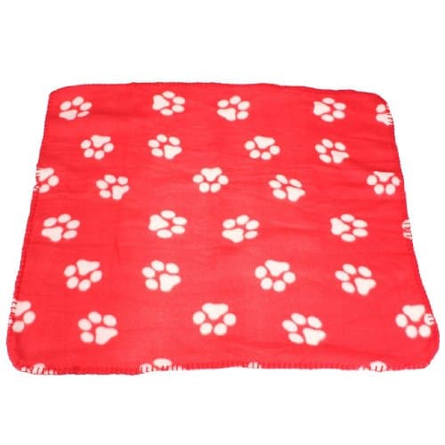 Fleece Pet Soft Blanket Paw Print 27 x 23 inch Lovely Puppy Dog Cat Cozy Mat Animal Bed Cover Pad Throw (Red with White Paw)