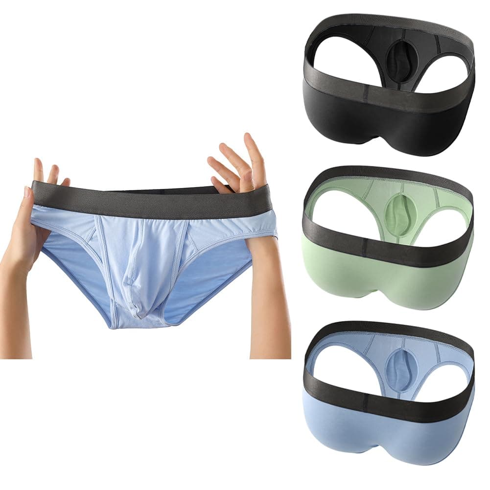 Men's Boxers Briefs Fly Pouch Front Open Breathable Bulge Underwear Separated Pouch Trunks