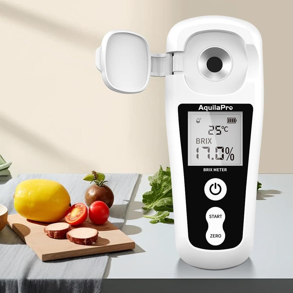 AquilaPro Digital Brix Refractometer with LCD, for Fruit Juice and Coffee, with Auto Temperature Compensation, 0-55% Range, ±0.2% Accuracy, Rechargeable Brix Meter for Liquid Sugar Content