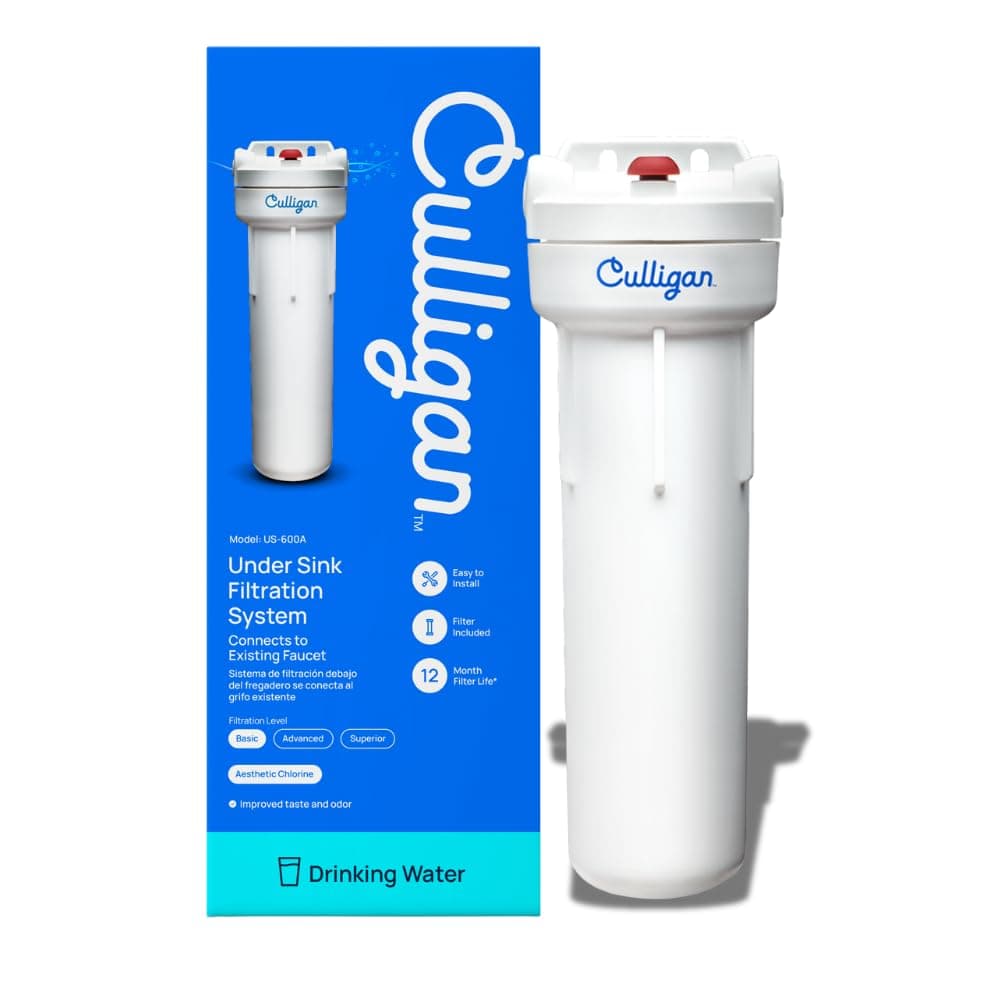 Culligan US-600A Under-Sink Water Filtration System - Water Filter Reduces Chlorine Taste & Odor - Includes D-20A Cartridge, Mounting Hardware & Wrench, 1,000 Gallon Capacity