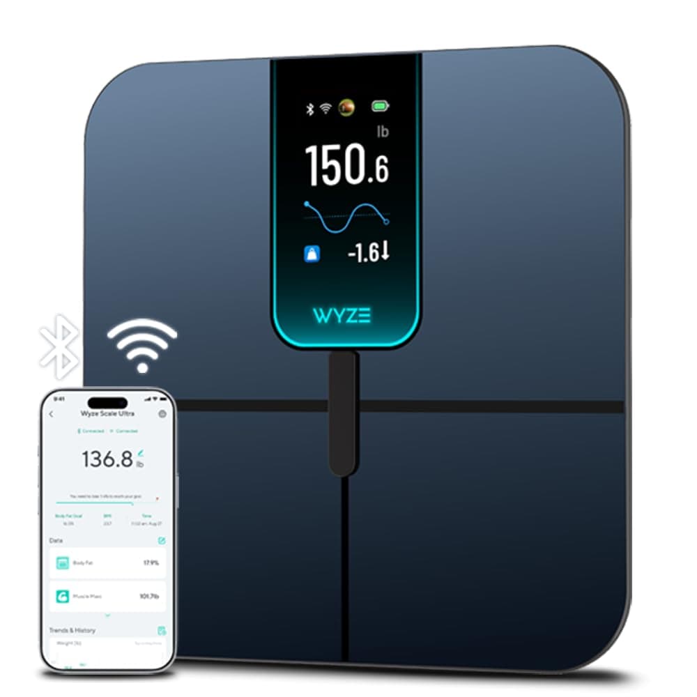 Wyze Scale Ultra, Smart Scale with 4.3" Color Display, Digital Bathroom Scale for Body Weight BMI Muscle Mass Composition, Wi-Fi & Bluetooth Body Fat Scale with Heart Rate- Black
