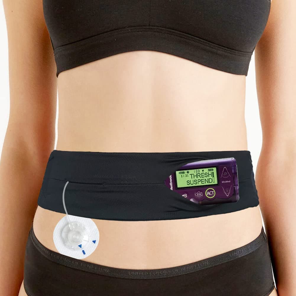 Kids Diabetic Pump Belt for Insulin Pump Adjustable Waist Pouch T1D No-Bounce Medical Holder Case Accessories for CGM Tubing Epipen Boys Girls Black