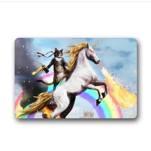 Mugod Special Design Custom cat Unicorn Rainbow Gun Deagle Rambo Doormat 15.7-Inch by 23.6-Inch