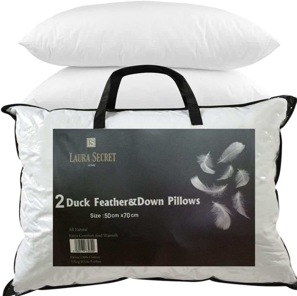 YORKSHIRE HOMEWARE Duck Feather & Down Pillows Comfortable Pillow Extra Filled Hotel Quality PACK OF 2