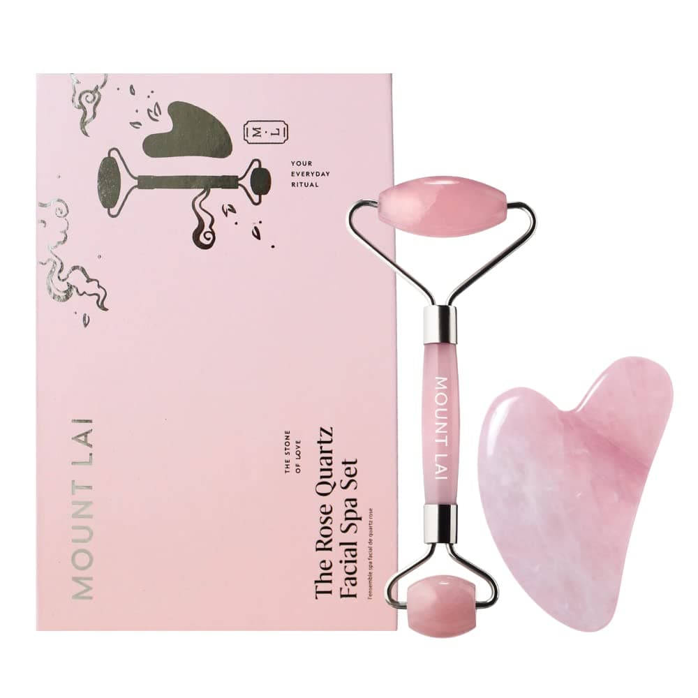 Rose Quartz Gua Sha Facial Tools, Pink Quartz Gua Sha Facial Tools Set and Roller, Guasha Tool for Face to Relieve Muscle Tension and Reduce Puffiness, Anti Aging Skin Care Sets for Women