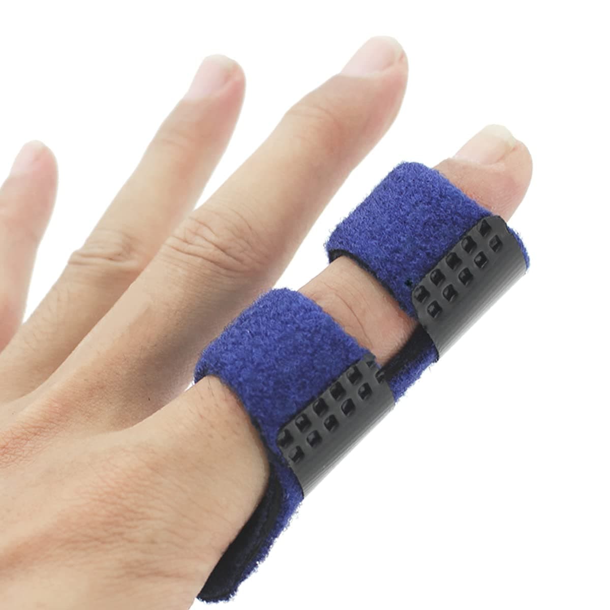 Luniquz Finger Splint Brace to Immobilize Trigger Mallet Finger Knuckle for Index, Middle, Ring Finger, L/Blue