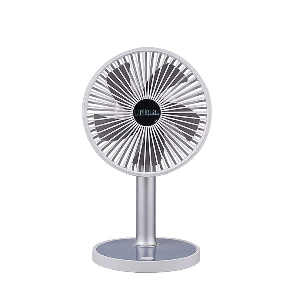 Desk Fan Small Table Fan Rechargeable Battery Operated Mini Fan Rotation Fan 6 inch Portable Fan 4 Speed USB Personal Fan With LED Light for Home office Travel Camping (white)