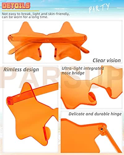 PARSUP 14 Pairs Rimless Sunglasses in Star Frameless Star Sunglasses Clear Candy Coloured Lenses Tinted Glasses Stag Party Gifts Airplane Box Well Packaged 14 Colors