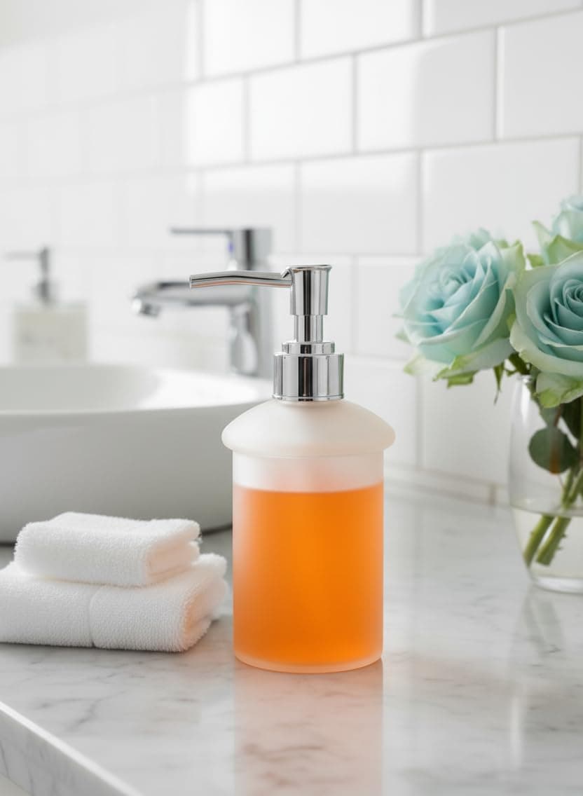 Refillable Glass Liquid Soap Dispenser for Bathroom & Kitchen Countertop, Stylish Frosted Finish Hand Wash/Lotion Pump Bottle, Rust-Proof Pump Head