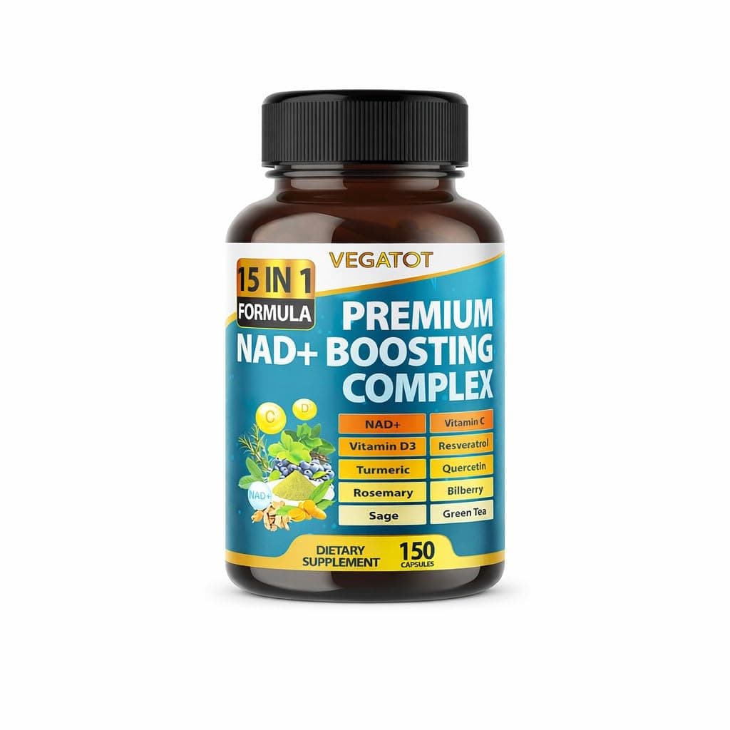 VEGATOT NAD+ Boosting Complex - NAD Supplements for Women & Men 15-in-1 Formula with Resveratrol Turmeric Quercetin Rosemary Bilberry Sage Green Tea