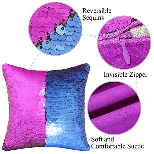 Play Tailor Sequin Pillow Cover Cushion Covers 16x16in Flip Sequins Decorative Throw Pillow Case, Navy Blue and Purple