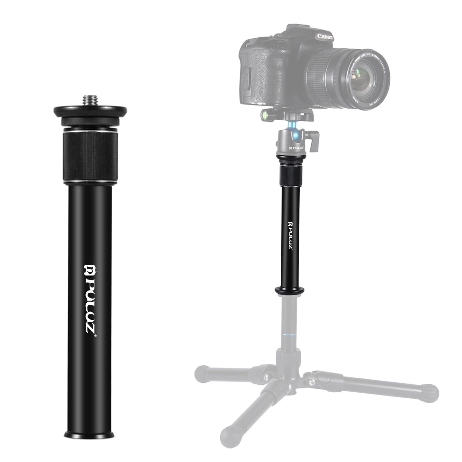 PULUZ 30cm Camera Tripod Pole with 1/4 inch Screw & 3/8 inch Screw Adapter, Tripod Extension Rod Monopod for SLR Cameras