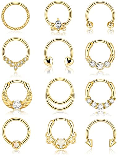 Gold Septum Ring 16g - Cute Nose Rings for Septum and Daith Piercing - Clicker Jewelry, Stainless Steel, no gemstone