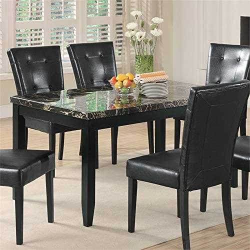 BOWERY HILL Faux Stone Top Dining Table in Black