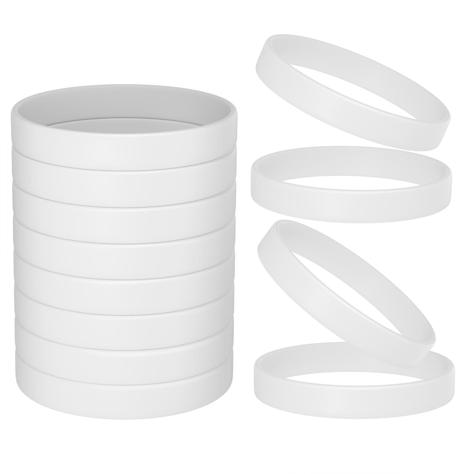 Morcheiong 12 Pieces Silicone Bracelets- White Color Blank Rubber Wristbands for Adults Teen Party Favors
