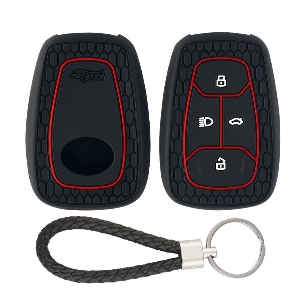 keyzone Keycare Silicone Key Cover & Keychain Compatible for TataPunch EV,Altroz,Nexon EV,Punch,Tigor EV,Safari,Tiago EV,Nexon,Harrier,Tiago,Tigor 4 Button Smart Key (Black with KCMiniBlack Keyring)
