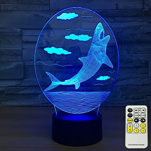 INSONJOHY Kids Night Lights Bedside Lamp 7 Colors Change with Remote Control 3D Night Light Kids Optical Illusion Lamps Kids Lamp As a Gift Ideas Boys Girls (Shark)