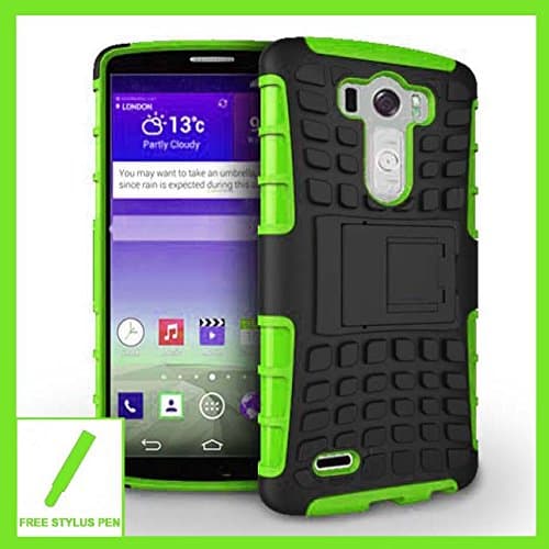 Chivel (TM) Heavy Duty Rugged Hybrid Protector Cover Case Faceplate Stand for LG G3 (Black/Neon Green)