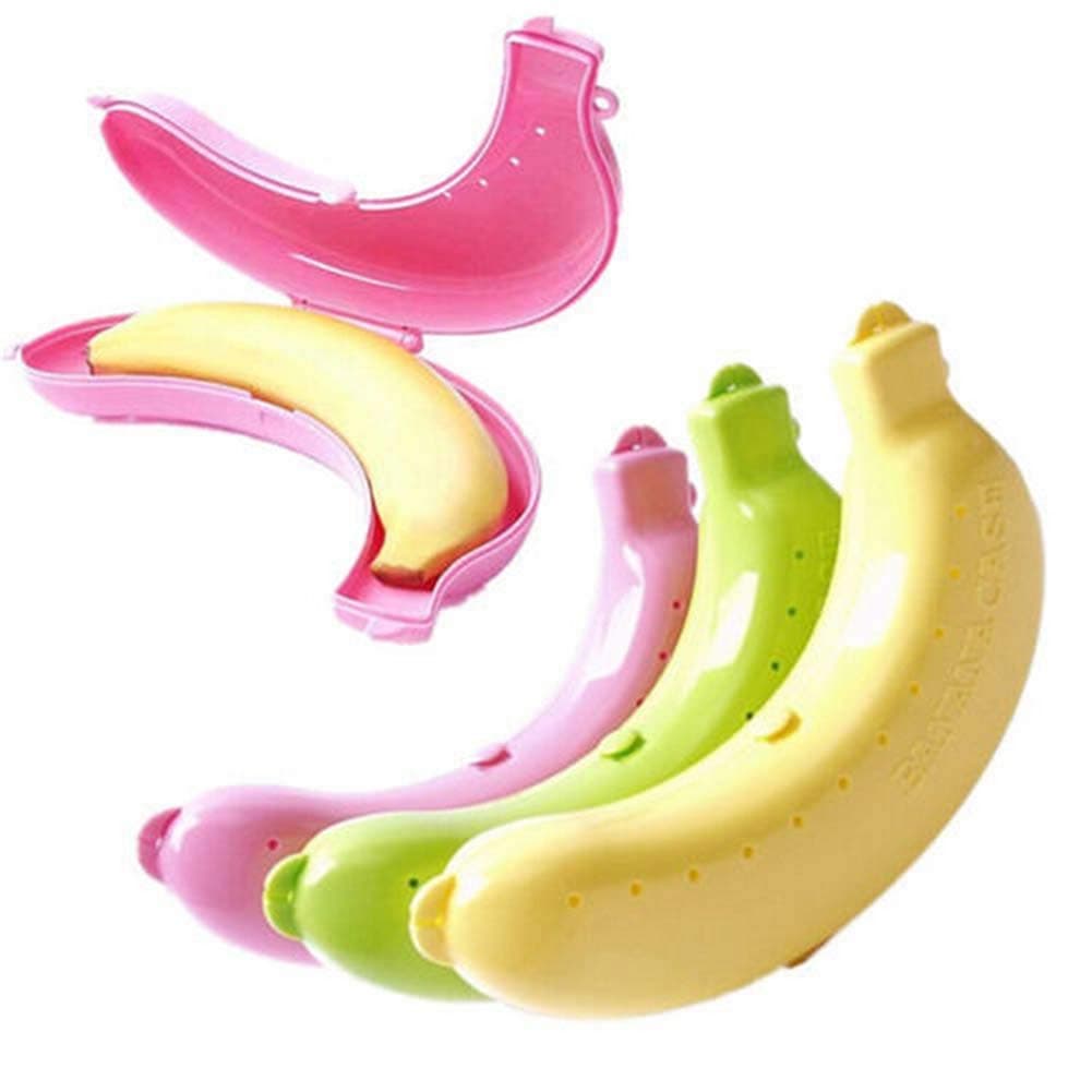 Excefore 3 PCS Banana Case Lunch Box Protector Container Holder Carrier Storage 3 Colours Yellow Green Pink Banana Protector Case Carrier for Camping Work School Use Novelty Banana Guard Holder Case