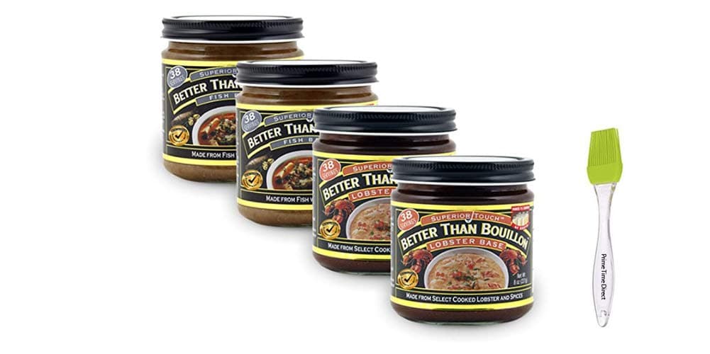 Better Than Bouillon Fish Base 8 oz and Lobster Base 8 oz (4 Pack; 2 each) Bundle with PrimeTime Direct Silicone Basting Brush in a PTD Sealed Bag
