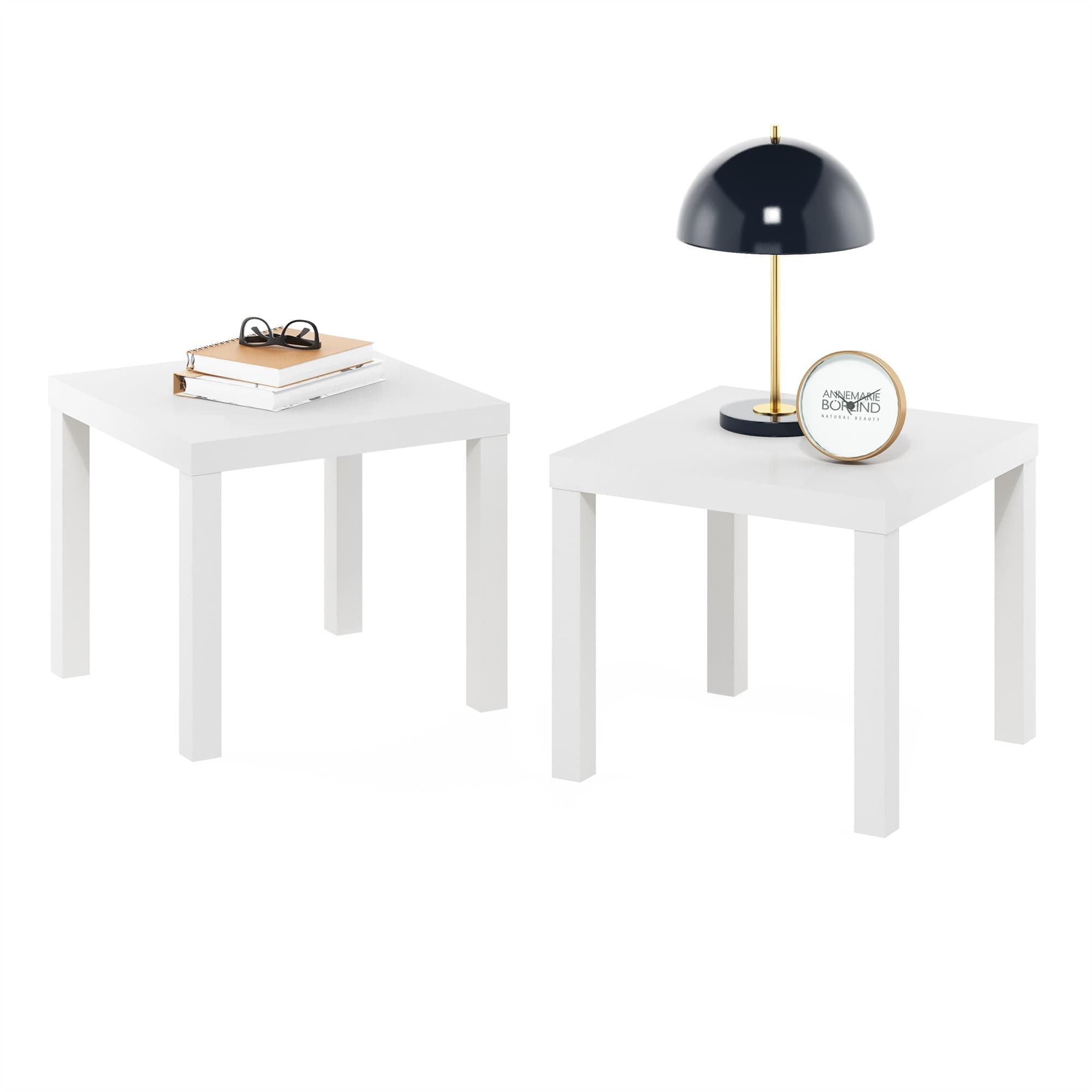 Classic Homey Square Parsons Side End Table, Set of 2, White