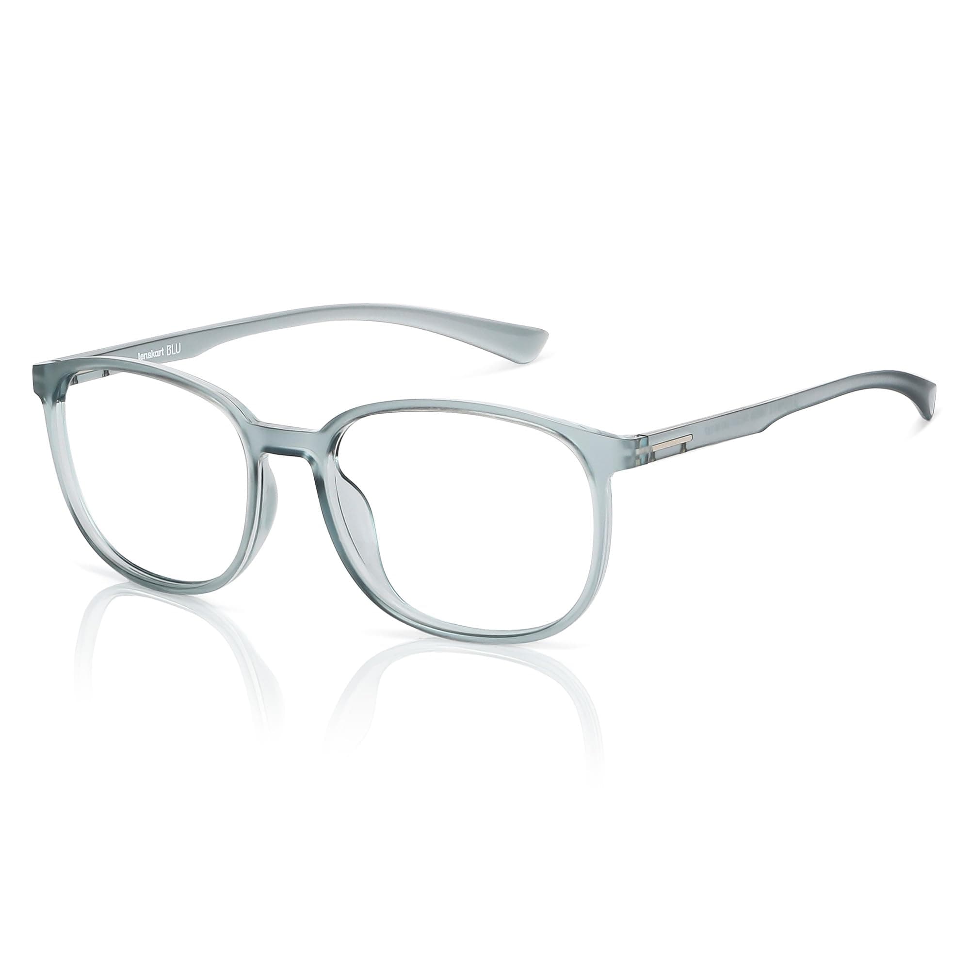 | Zero Power Blue Cut Computer Glasses | Anti Glare, Lightweight & Blocks Harmful Rays | UV Protection Specs | Men & Women | Large | LB E13739 (Grey)