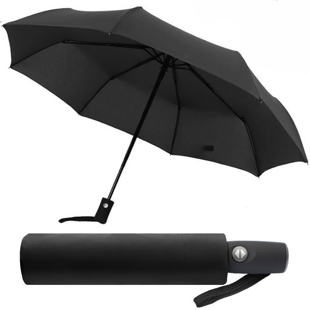 Windproof Compact Travel Automatic Umbrella - Portable for Woman & Men 10 Ribs Waterproof with comfortable grip handle.
