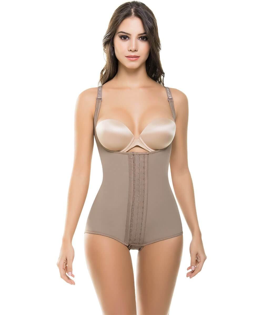Fajate Colombian Shapewear 472/473 Post Surgery Compression Garment 3 Hooks Ultra Slimming Body Shaper (Medium-Thong, Camel)