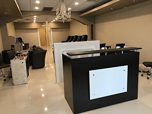 DFS Reception Desk Shell which fits a 15" Monitor - 60" W by 30" D by 44" H Black- and White Front