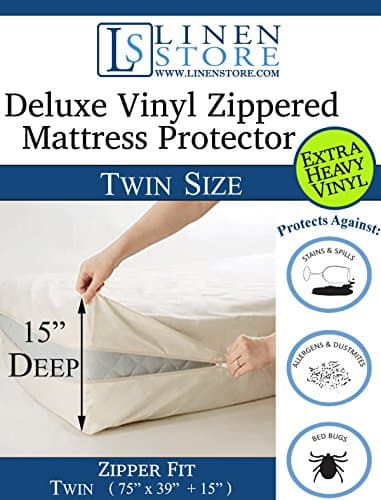 Deluxe Vinyl Zippered Mattress Protector Cover, Extra Heavy Waterproof Protector, Mattress Shield (Twin)