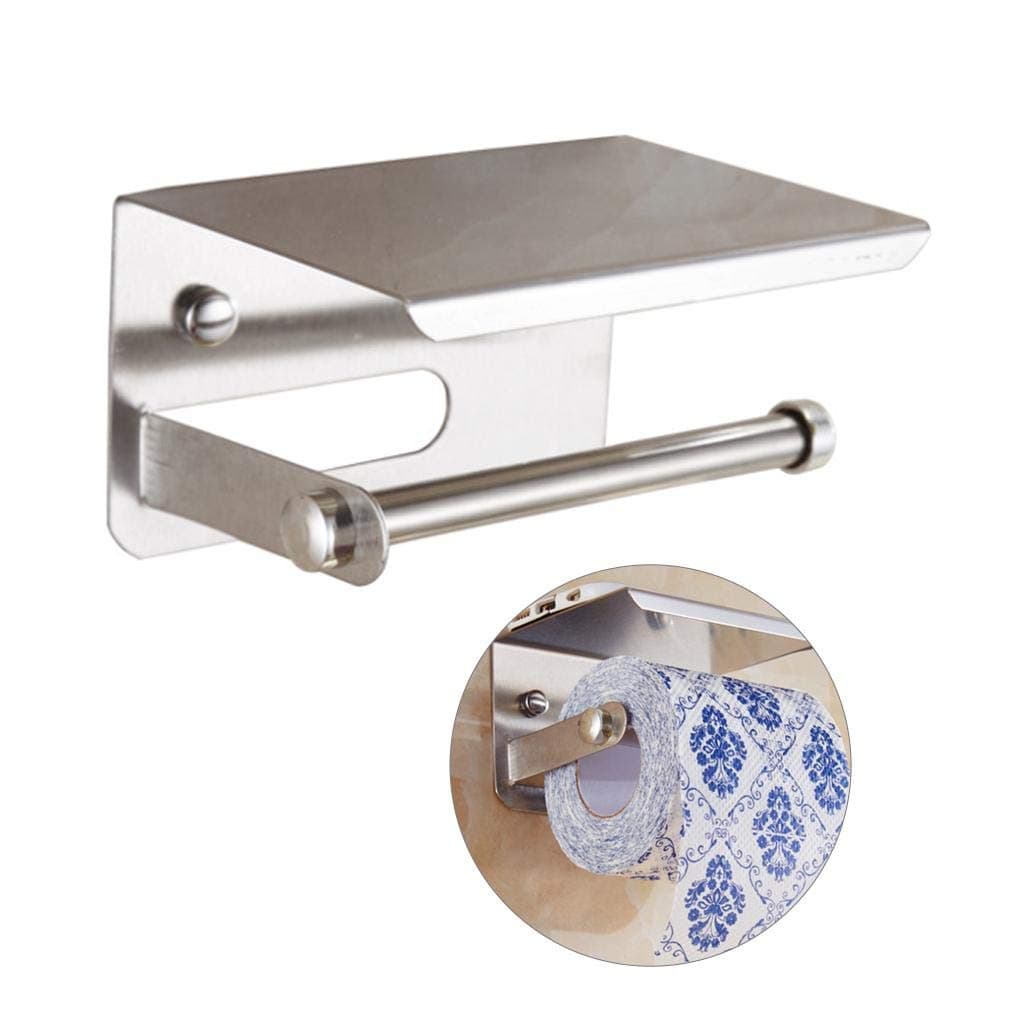 Stainless Steel Toilet Paper Napkin Holder with Mobile Phone Stand - Bathroom Accessories (Chrome Finish)