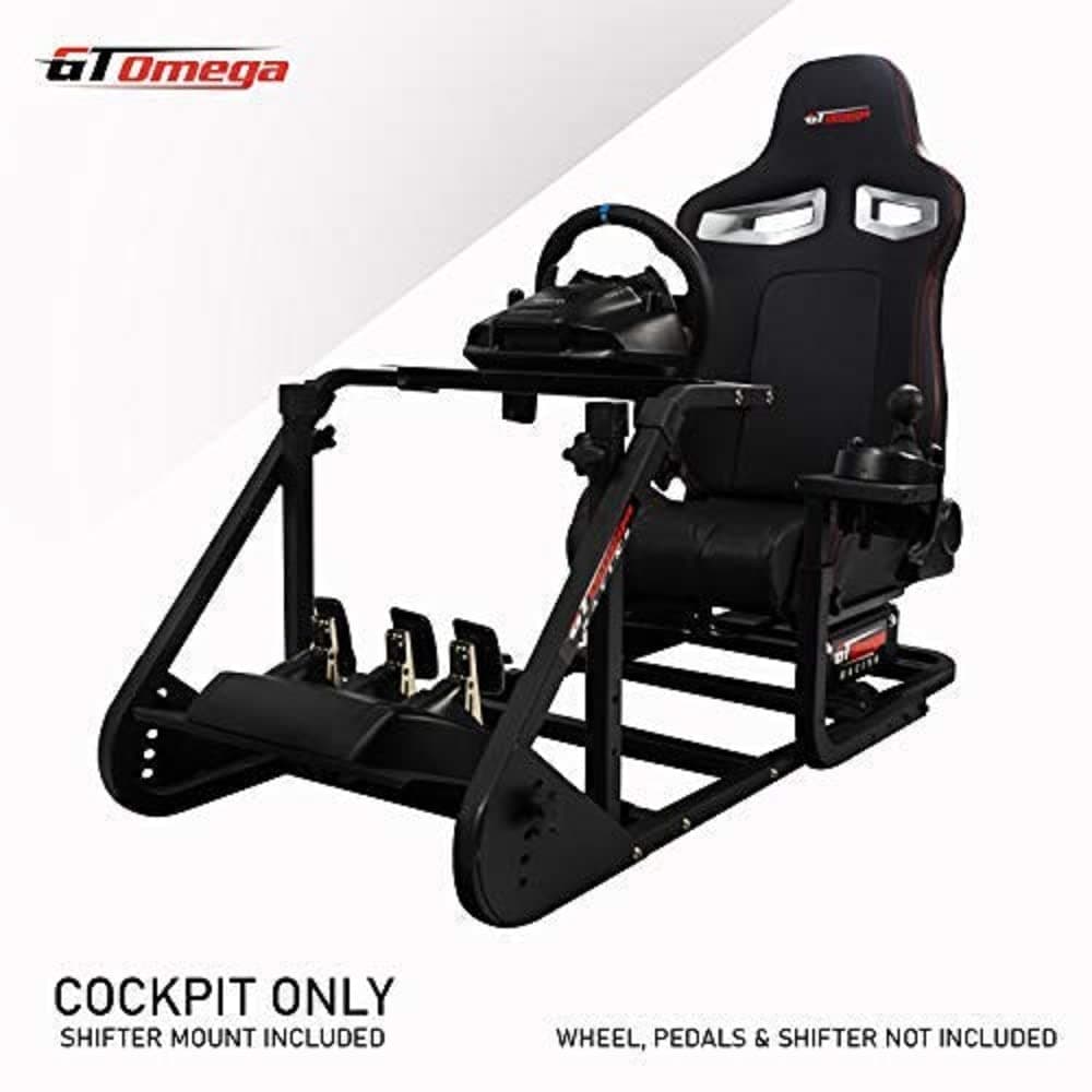 GT OMEGA ART Racing Simulator Cockpit RS9 Gaming Console Seat for Thrustmaster T300RS Steering Wheel Pedals & TH8A Shifter TX Ferrari 458 Italia PS4 Xbox, with Stand & Reclinable Chair Rails