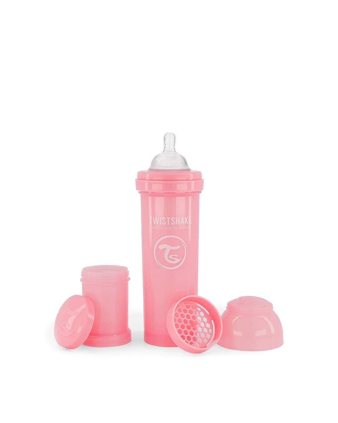 Anti-Colic Baby Bottle with Milk Powder Container and Mixer - 330ml | Fast Flow Silicone Breast-Like Nipple | BPA- Free | Suitable for 4 Month+ | Pink