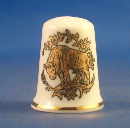 Porcelain China Collectable Thimble Gold Signs of The Zodiac - Taurus The Bull