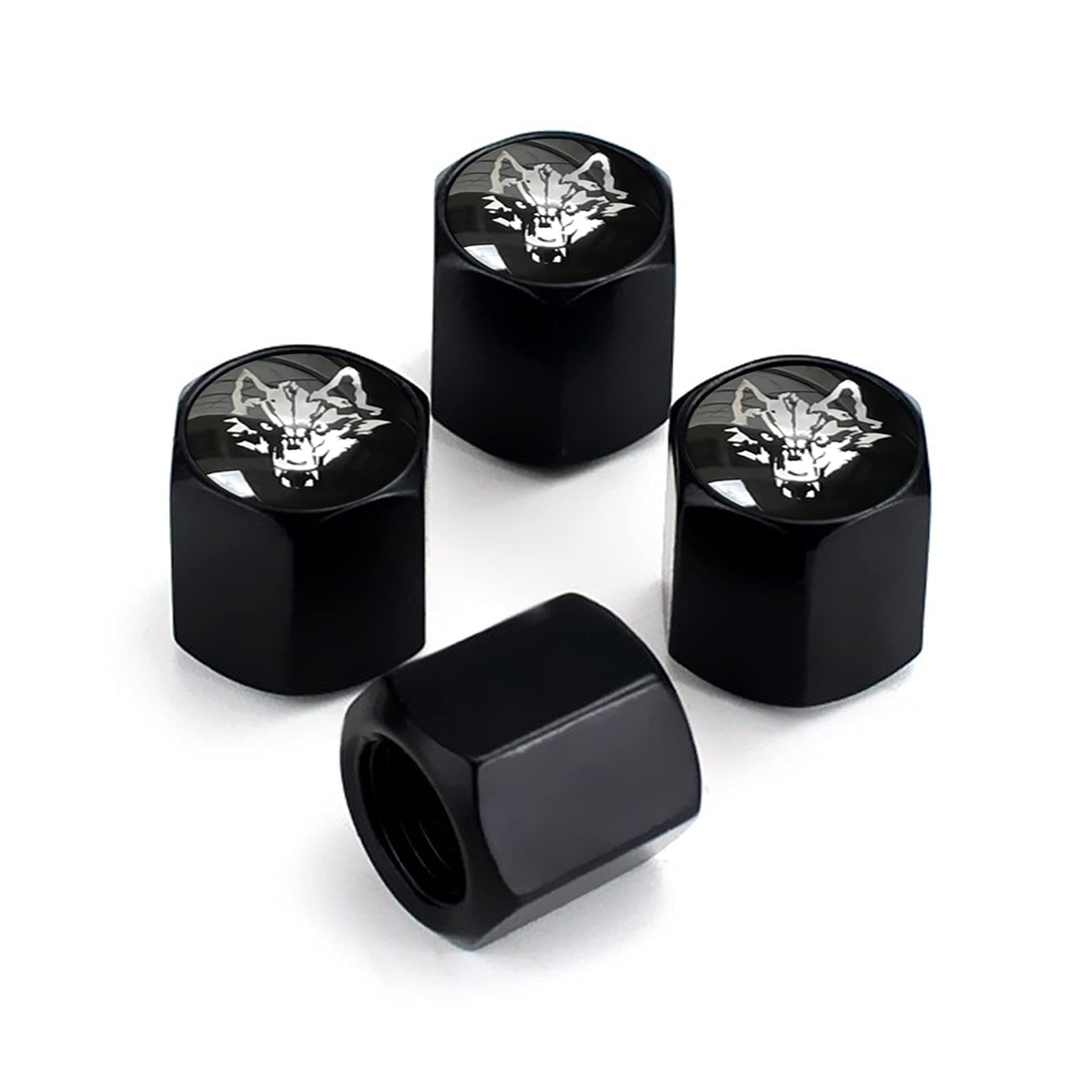 Valve Caps for Car Tires | Valve Stem Caps for Cars SUVs Trucks Motorcycles Bicycles | 4 Pack Wolf Head Logo Car Decoration Accessories Universal Car Valve Stem Dust Proof Covers