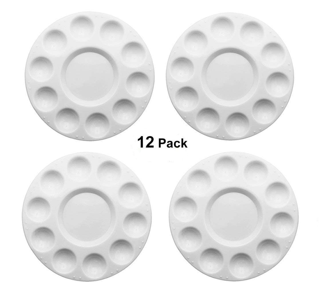 Plastic Paint Tray Palettes,12 Pcs Round Paint Palettes for DIY Craft Professional Art Painting
