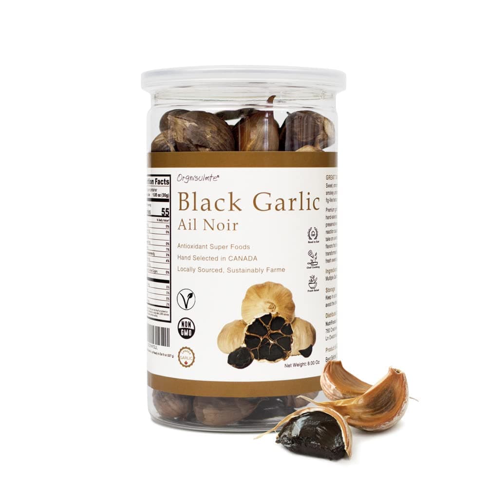 Canada Black Garlic Fermented for 90 Days 100% Natural Multi Clove Garlic Hand Selected in CANADA,Ready to Eat 8 oz
