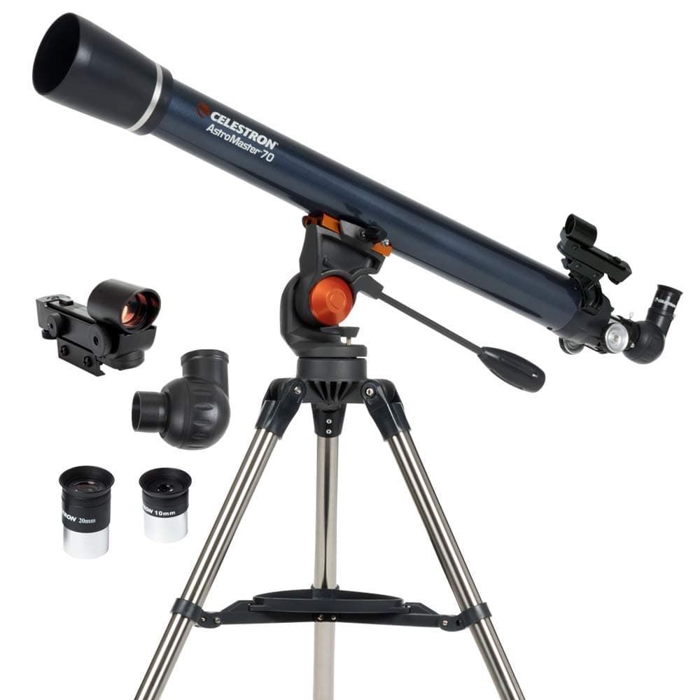 AstroMaster 70AZ Telescope – Refractor Telescope – Fully-Coated Glass Optics – Adjustable-Height Tripod – Bonus Astronomy Software Package