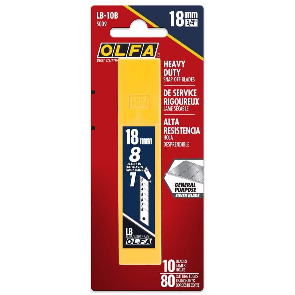OLFA 18mm Heavy-Duty Snap Off Replacement Blades, 10 Blades (80 Segments) LB-10B - Snap-Off Utility Knife Replacement Blades, Fits Most 18mm Utility Knives