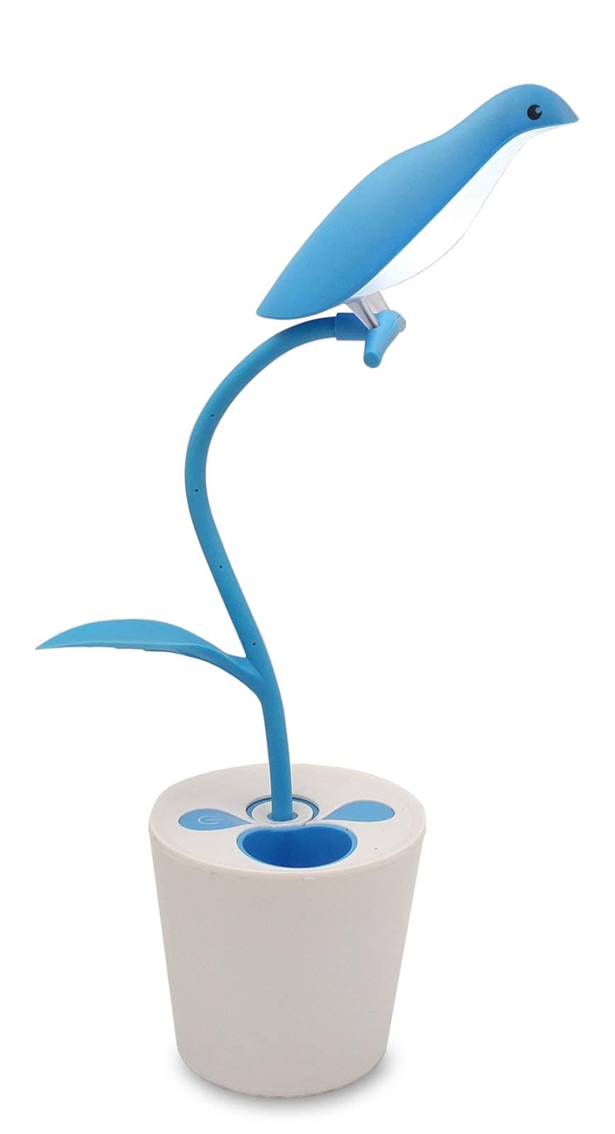 ZHOPPY LED Desk Lamp for Kids, 3-Level Dimmer Touch Sensitive Control, Flexible Gooseneck, Portable Rechargeable Book Light, Bird Pencil Holder, Blue