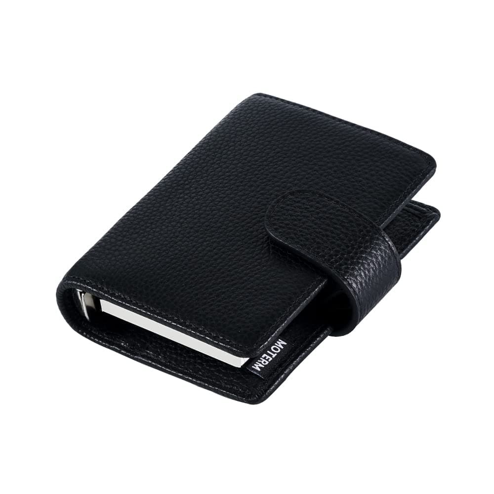 Moterm A8 Regular Rings Planner - Genuine Leather Binder Organizer Wallet (Pebbled-Black, 15mm Ring)