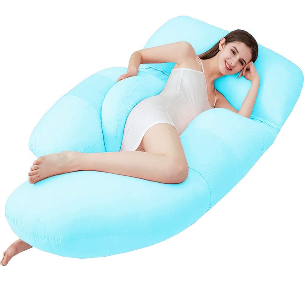 Angel MommyPremium Full Body Pregnancy Pillow G-Shaped Maternity Pillow with Cotton Zippered Cover (Light Blue)
