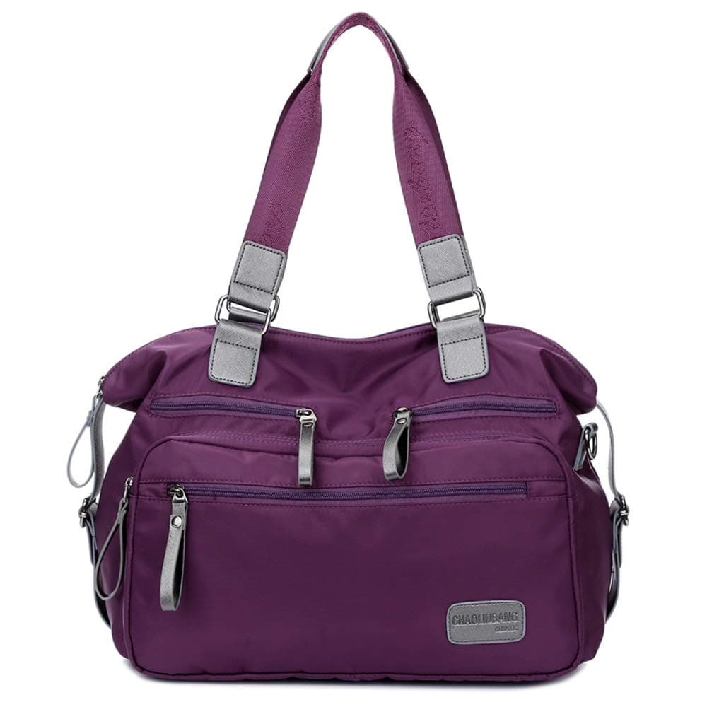Waterproof Nylon Shoulder Bag Travel Work Tote Bag (A purple)