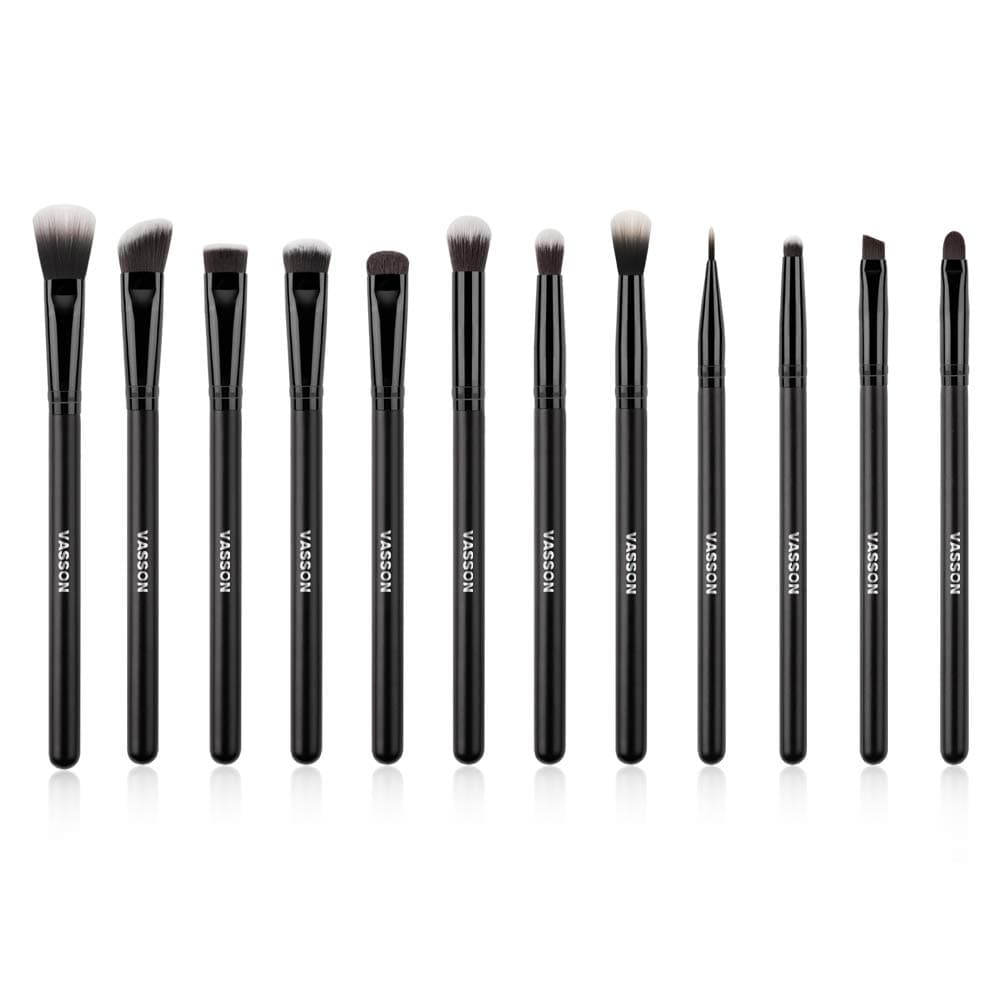 Vasson Makeup Eye Brush Set Professional Eyeshadow Eyeliner Eyebrow Eyelashes Lip Blending Makeup Brushes Set 12Pcs Black