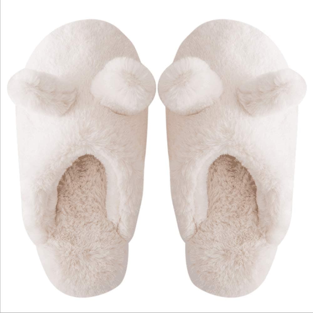 Slippers for Women, Fluffy Slip On House Memory Foam Teen Girls Cute Animal Slippers, Soft Indoor Outdoor Home Slippers for Winter (Women's 6-7, Beige)