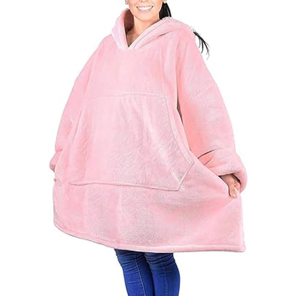 Hoodie Robe, Sweatshirt Blanket Soft Warm Hoody Front Pocket Plush Fleece Warm Blankets For Home Women Men Grey, Pink, One Size