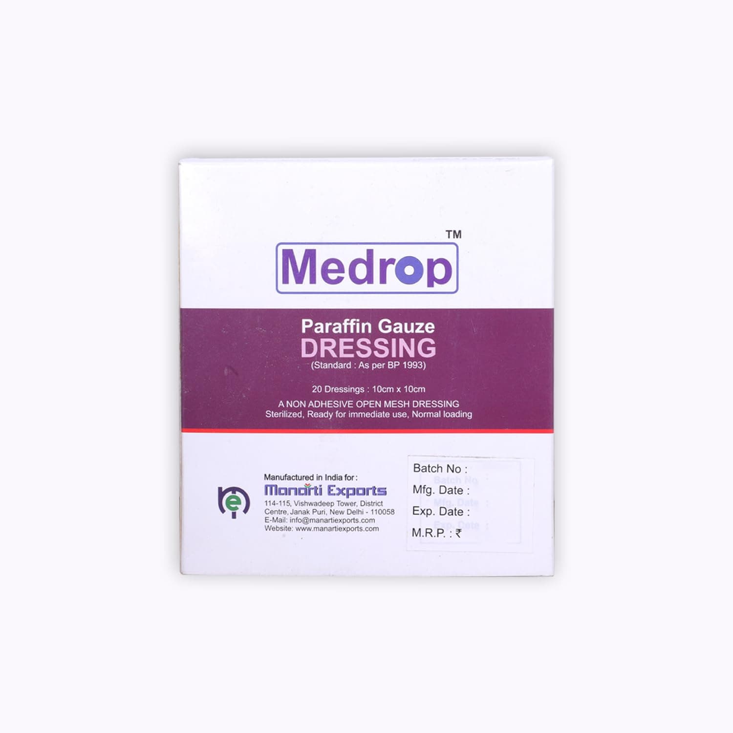 Mowell Paraffin Dressing gauze 10cm x 10cm Standard Ready For use Pack of 20Pcs in Tin box