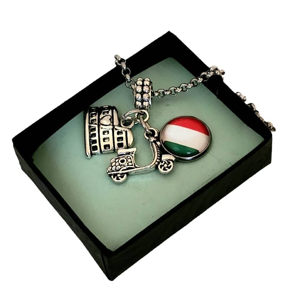 HandmadeItaly Roman Colosseum Map of Italy Charm on with Bracelet Necklace Keychain, Rome Italy Landmark Gift