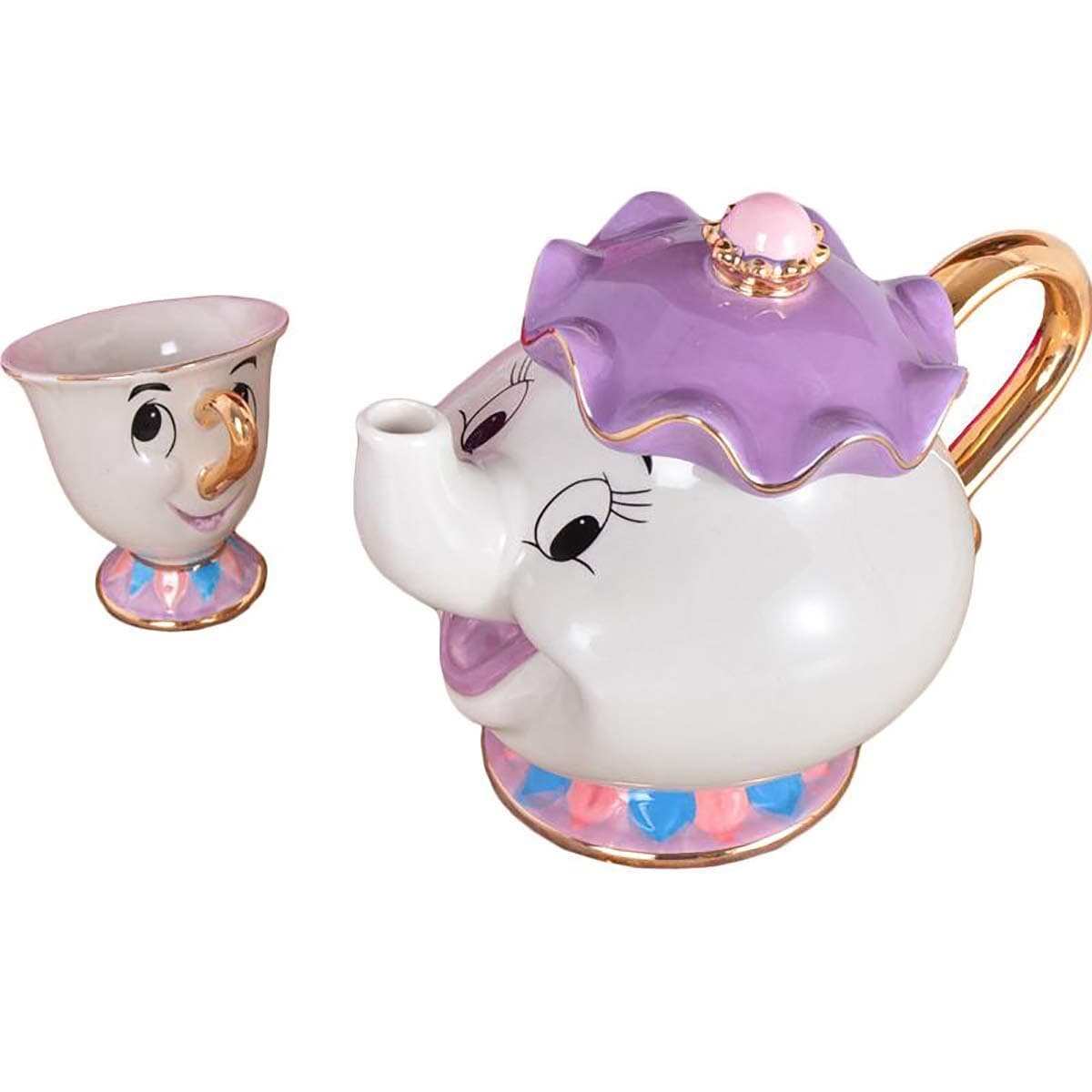 New Cartoon Beauty and The Beast Teapot Mug Mrs Potts Chip Tea Pot Cup One Set Lovely for Girl Home Decorationl