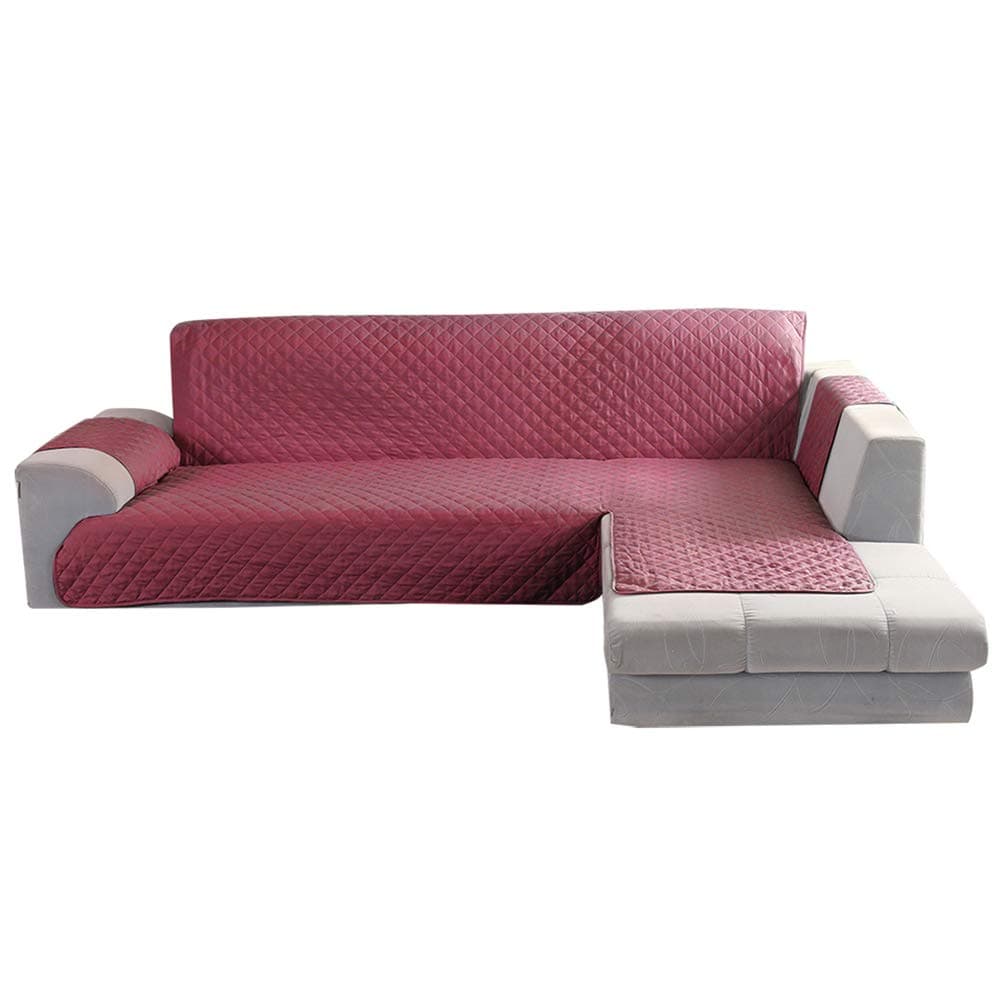 Littleduck Sofa Slipcover 3 Seater Corner Sofa Cover L Shape Non-slip Soft Sectional Couch Covers Furniture Protector Red Wine for Pets Dogs Left Arm Quilted Sofas 200cm